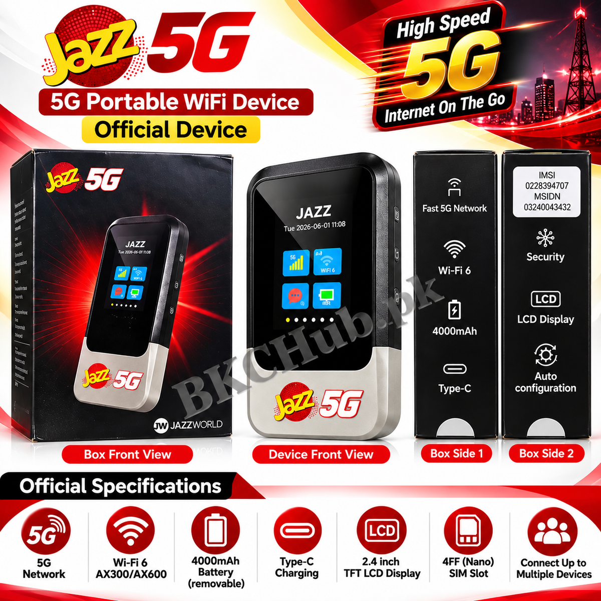 Jazz 5G Portable WiFi Device – Official Device, Wi-Fi 6, 4000mAh Battery