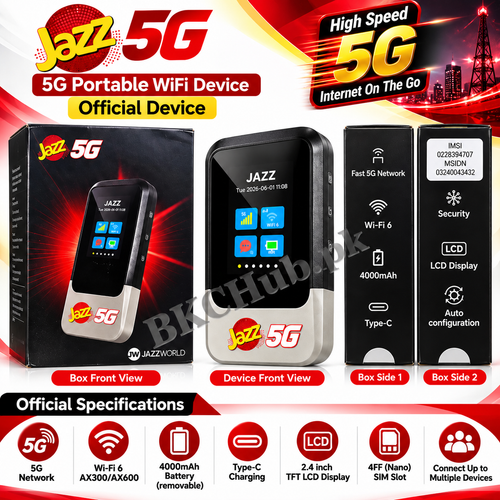 Jazz 5G Portable WiFi Device – Official Device, Wi-Fi 6, 4000mAh Battery