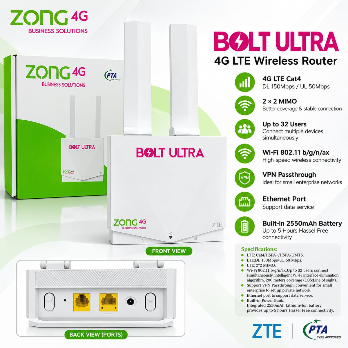Zong Bolt Ultra 4G LTE Router Wifi 6
